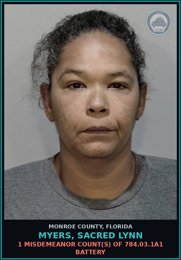 Booking mugshot of MYERS, SACRED LYNN in Monroe County