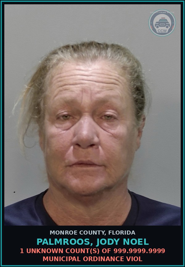 Booking mugshot of PALMROOS, JODY NOEL in Monroe County