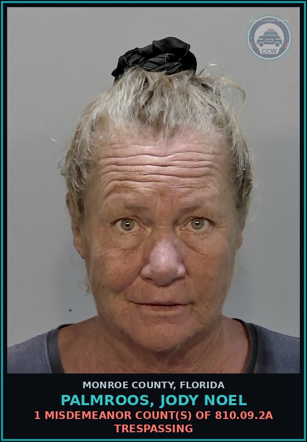 Booking mugshot of PALMROOS, JODY NOEL in Monroe County