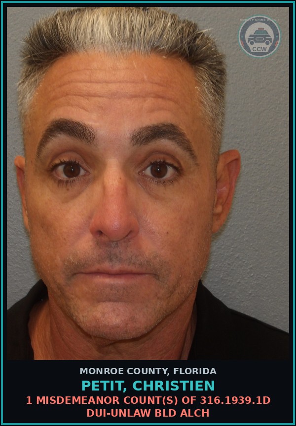 Booking mugshot of PETIT, CHRISTIEN in Monroe County