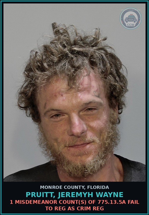 Booking mugshot of PRUITT, JEREMYH WAYNE in Monroe County