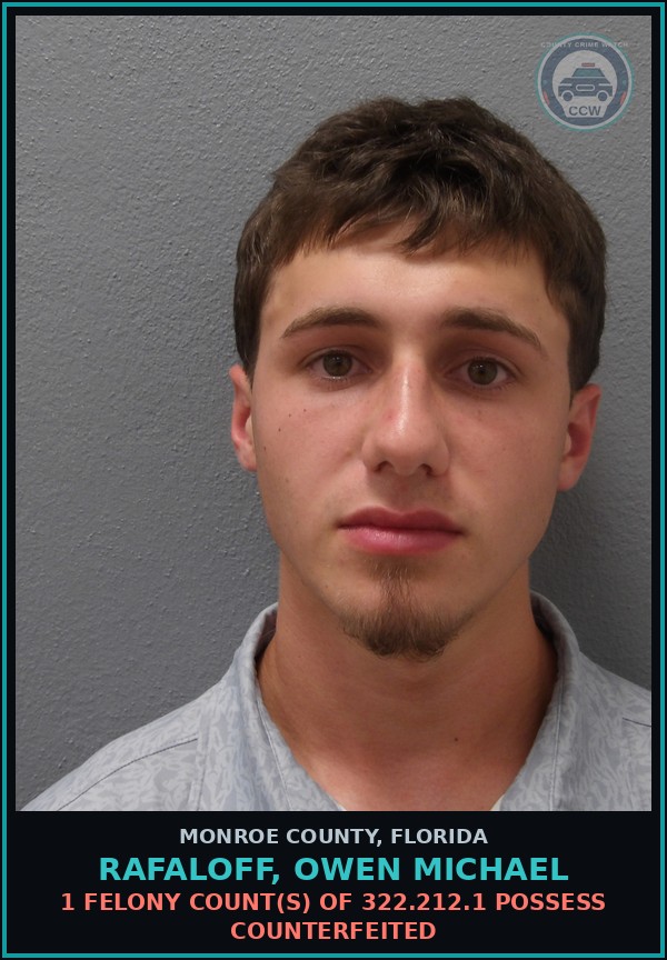 Booking mugshot of RAFALOFF, OWEN MICHAEL in Monroe County