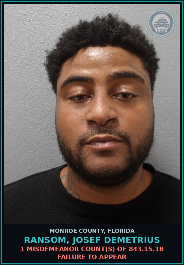 Booking mugshot of RANSOM, JOSEF DEMETRIUS in Monroe County