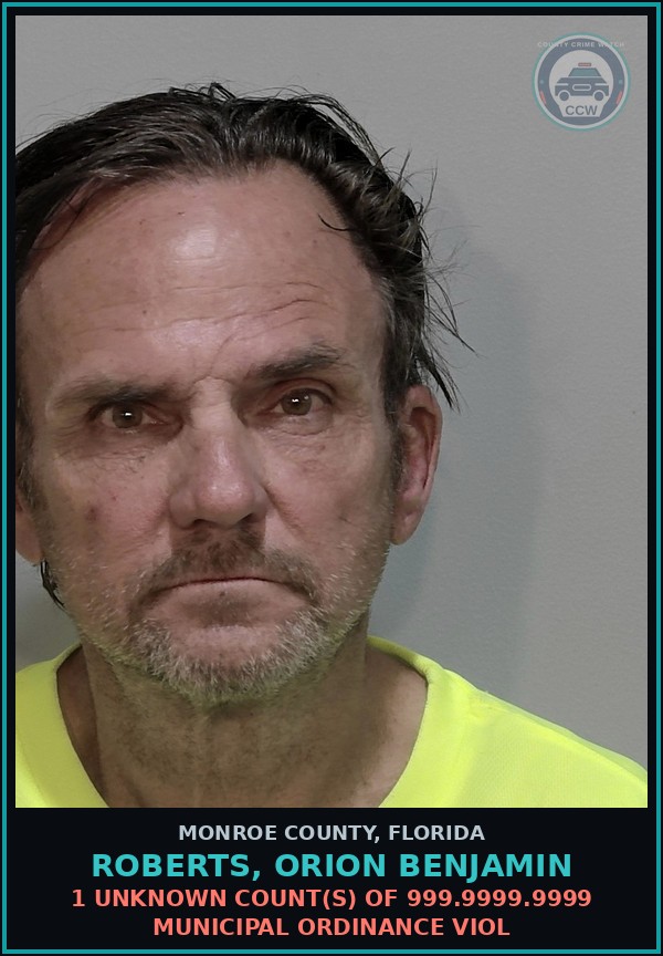 Booking mugshot of ROBERTS, ORION BENJAMIN in Monroe County