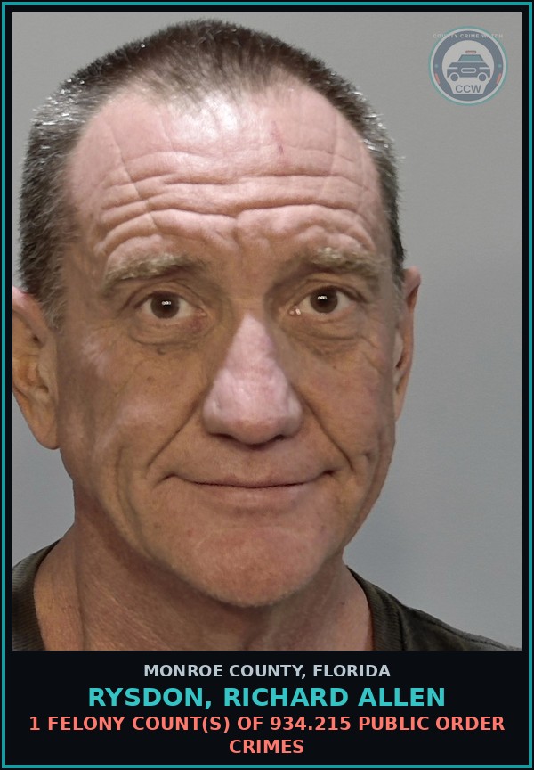 Booking mugshot of RYSDON, RICHARD ALLEN in Monroe County