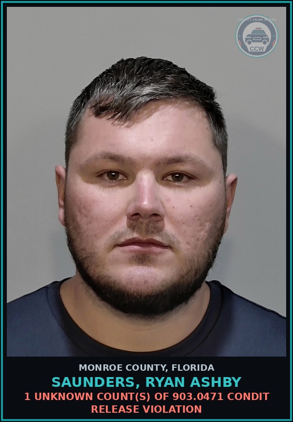 Booking mugshot of SAUNDERS, RYAN ASHBY in Monroe County