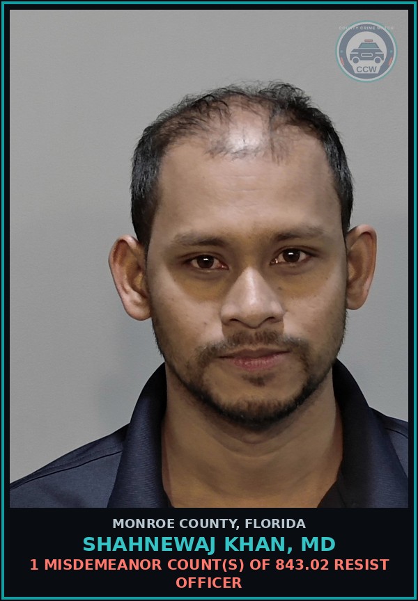 Booking mugshot of SHAHNEWAJ KHAN, MD in Monroe County