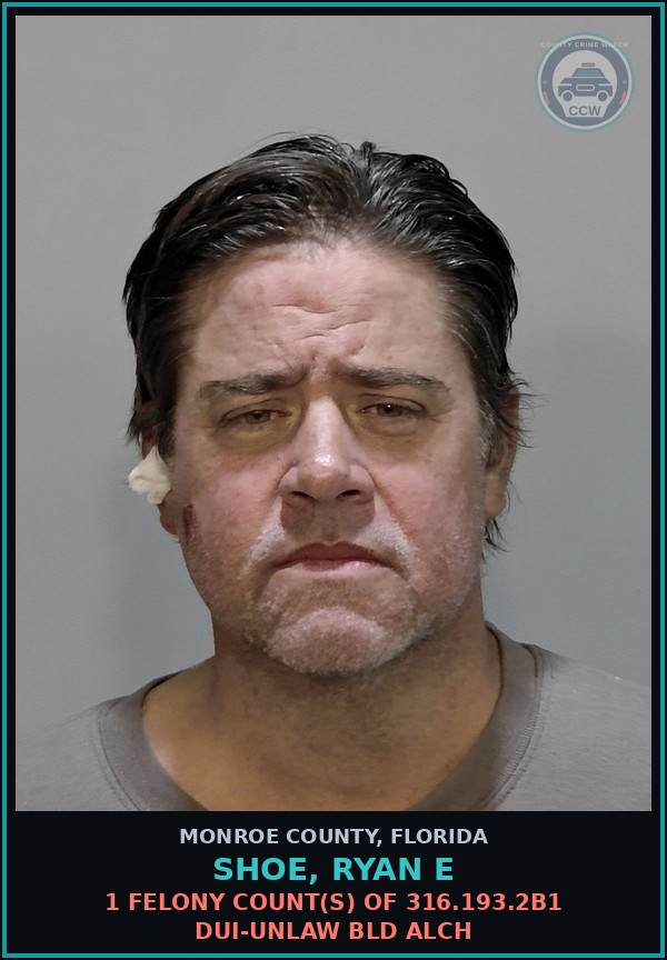 Booking mugshot of SHOE, RYAN E in Monroe County