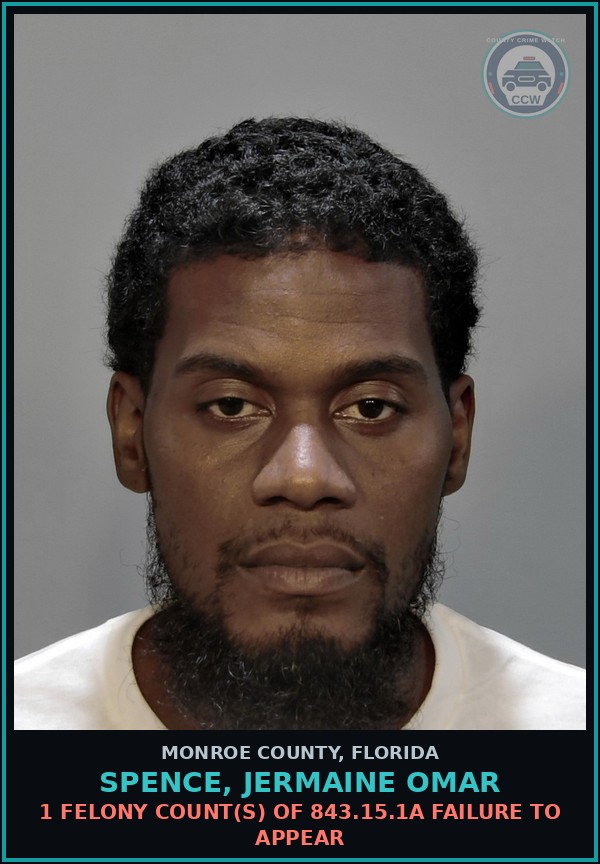 Booking mugshot of SPENCE, JERMAINE OMAR in Monroe County