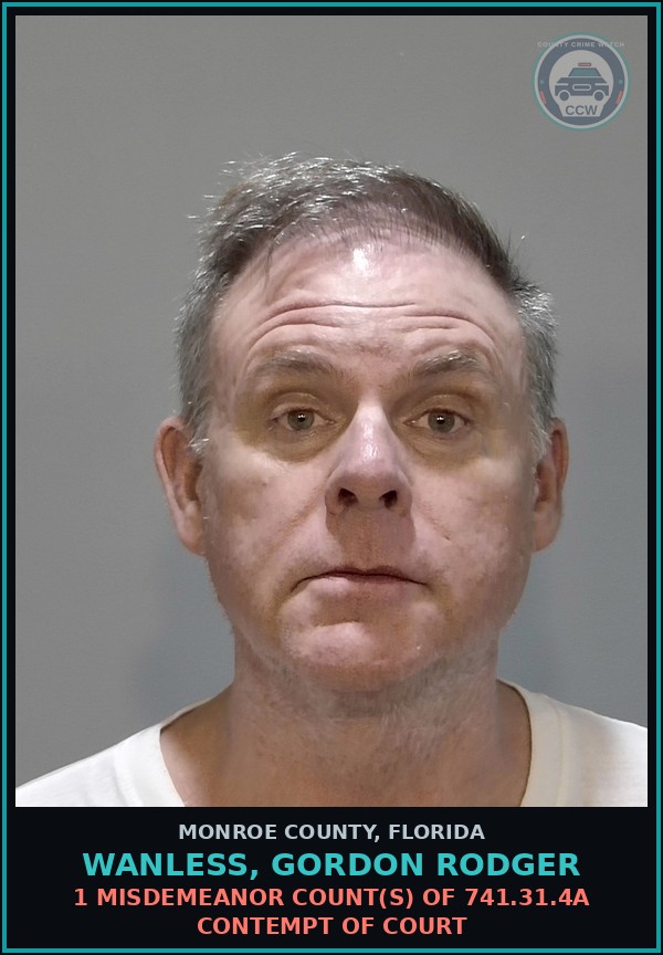 Booking mugshot of WANLESS, GORDON RODGER in Monroe County