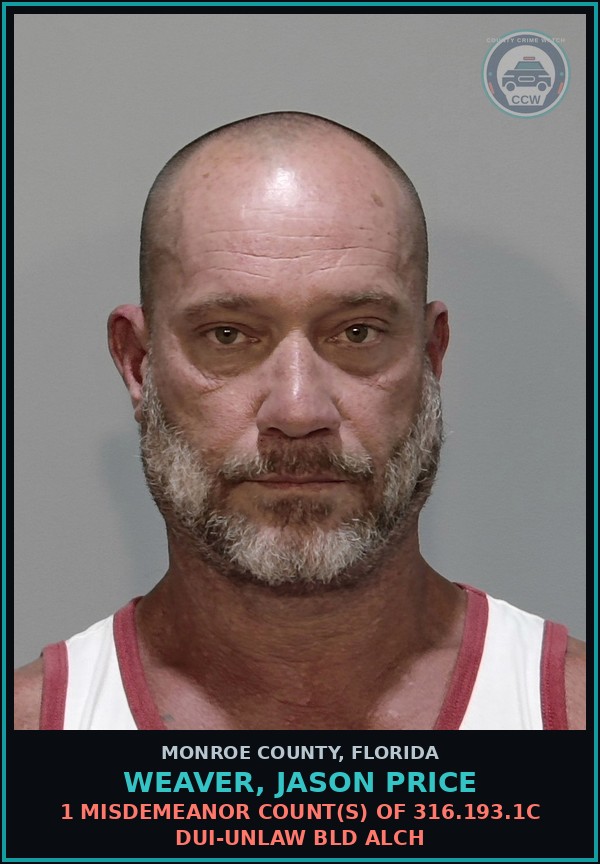 Booking mugshot of WEAVER, JASON PRICE in Monroe County