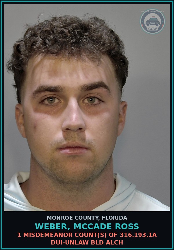 Booking mugshot of WEBER, MCCADE ROSS in Monroe County