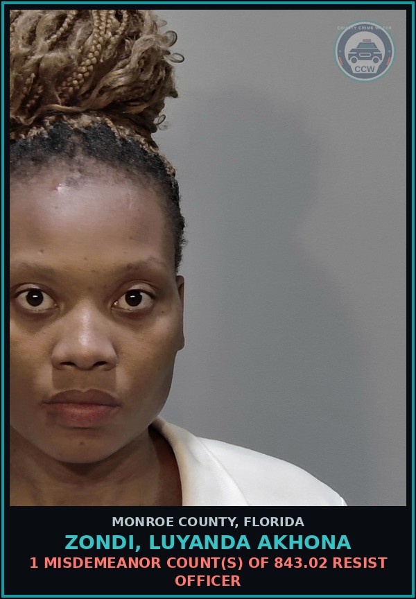 Booking mugshot of ZONDI, LUYANDA AKHONA in Monroe County