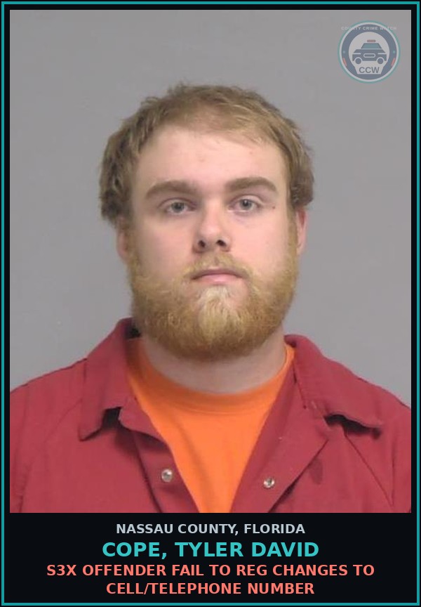 Booking mugshot of COPE, TYLER DAVID in Nassau County