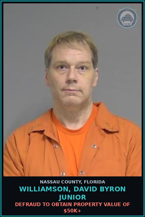 Booking mugshot of WILLIAMSON, DAVID BYRON Junior in Nassau County