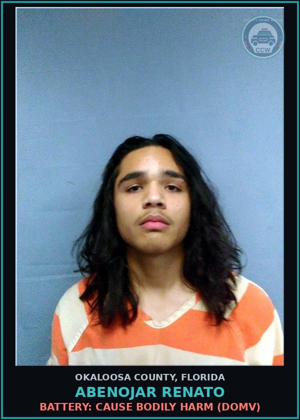Booking mugshot of Abenojar Renato in Okaloosa County