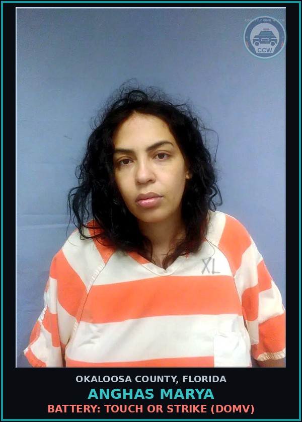Booking mugshot of Anghas Marya in Okaloosa County