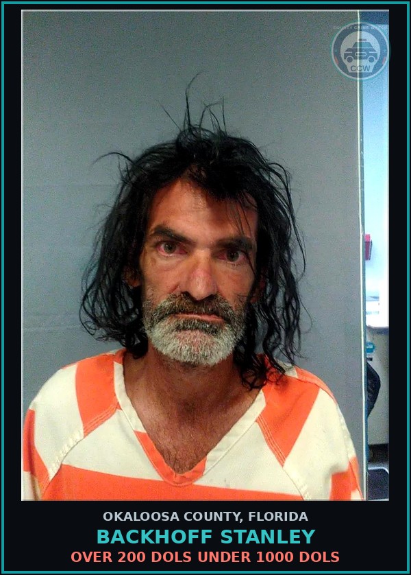 Booking mugshot of Backhoff Stanley in Okaloosa County