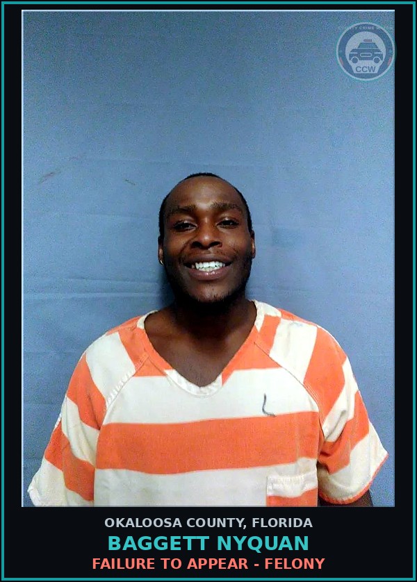 Booking mugshot of Baggett Nyquan in Okaloosa County