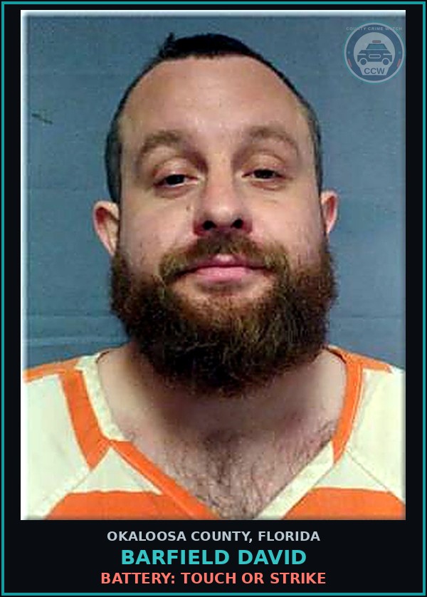 Booking mugshot of Barfield David in Okaloosa County
