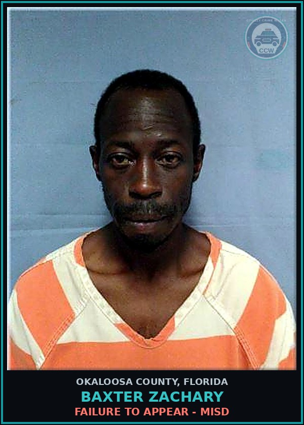 Booking mugshot of Baxter Zachary in Okaloosa County