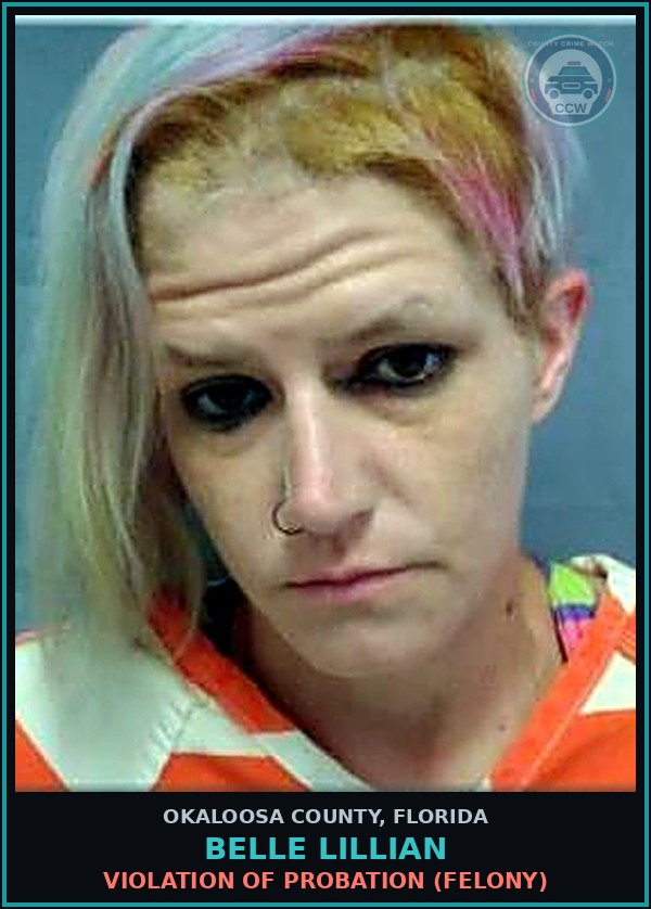Booking mugshot of Belle Lillian in Okaloosa County