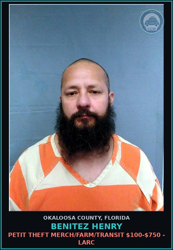 Booking mugshot of Benitez Henry in Okaloosa County