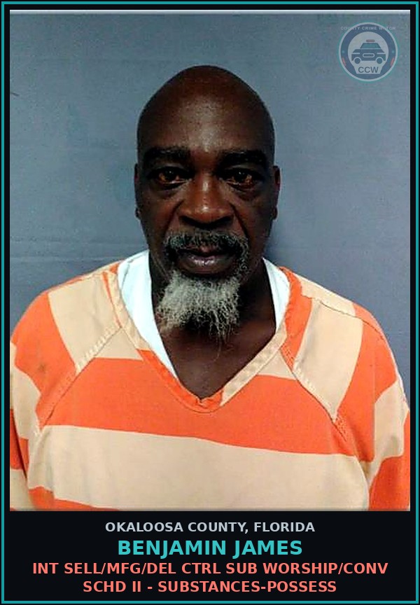 Booking mugshot of Benjamin James in Okaloosa County