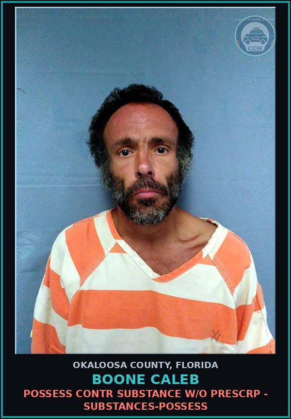 Booking mugshot of Boone Caleb in Okaloosa County