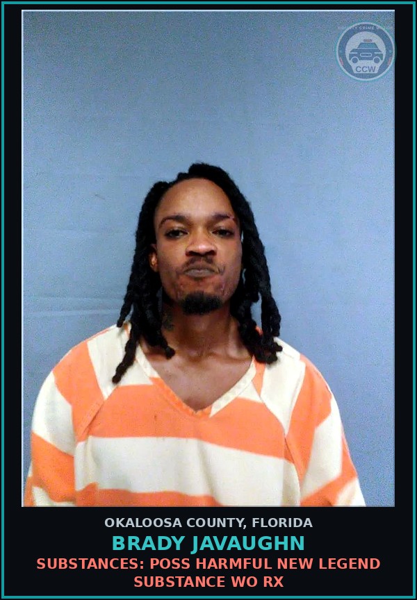 Booking mugshot of Brady Javaughn in Okaloosa County