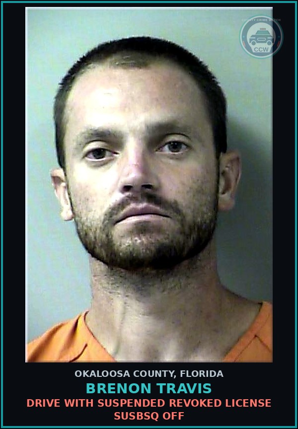 Booking mugshot of Brenon Travis in Okaloosa County