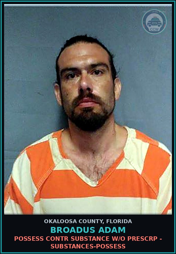 Booking mugshot of Broadus Adam in Okaloosa County