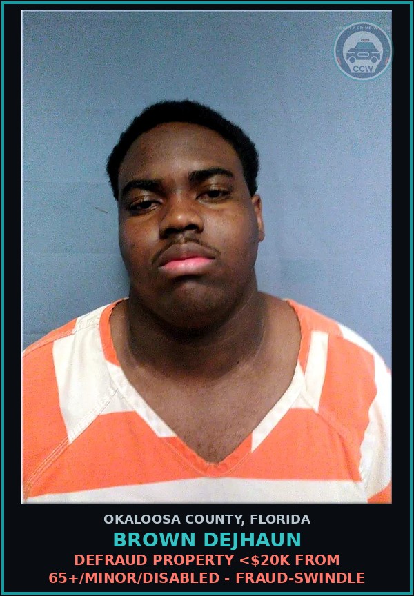 Booking mugshot of Brown Dejhaun in Okaloosa County