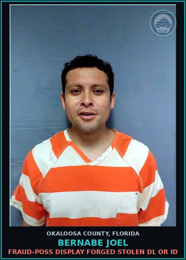 Booking mugshot of Bernabe Joel in Okaloosa County