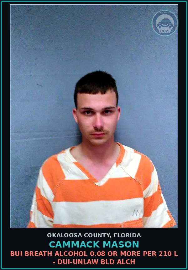 Booking mugshot of Cammack Mason in Okaloosa County