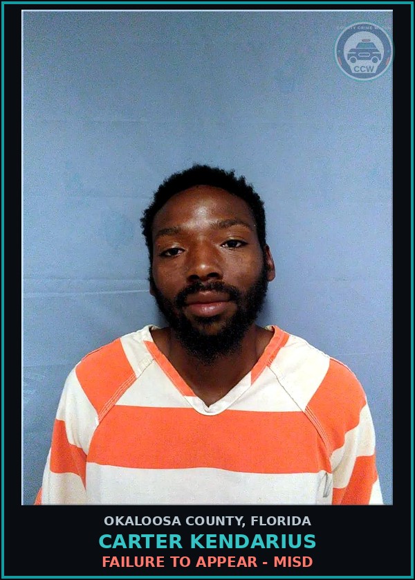 Booking mugshot of Carter Kendarius in Okaloosa County