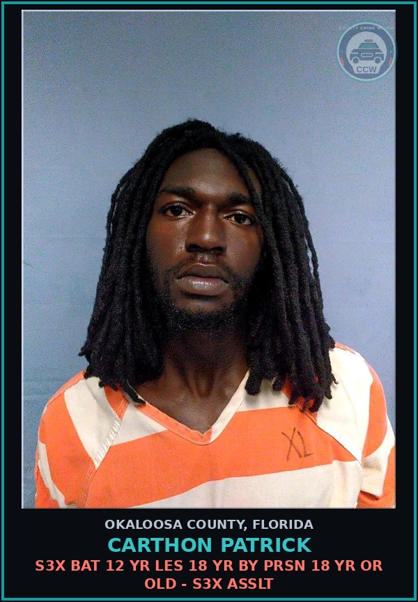 Booking mugshot of Carthon Patrick in Okaloosa County