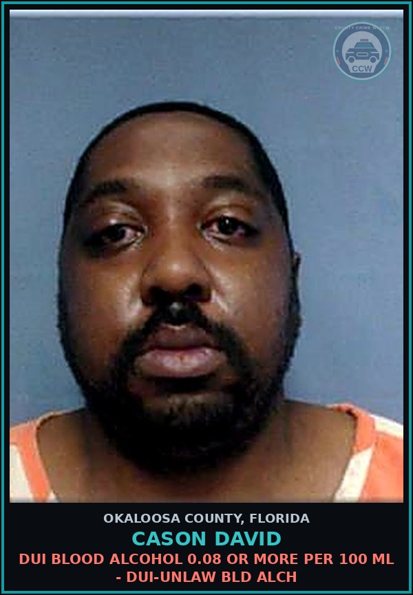 Booking mugshot of Cason David in Okaloosa County