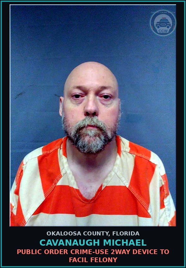 Booking mugshot of Cavanaugh Michael in Okaloosa County