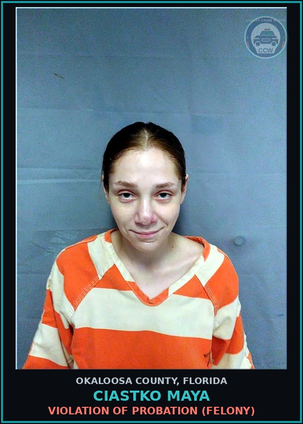 Booking mugshot of Ciastko Maya in Okaloosa County