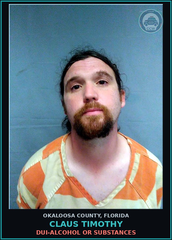 Booking mugshot of Claus Timothy in Okaloosa County
