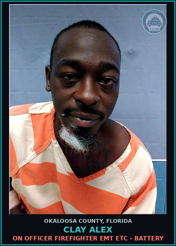 Booking mugshot of Clay Alex in Okaloosa County