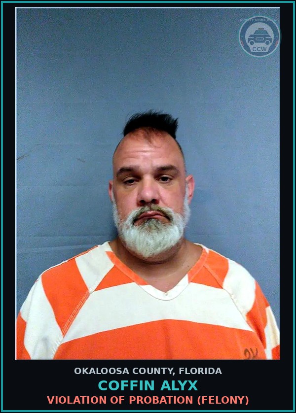 Booking mugshot of Coffin Alyx in Okaloosa County