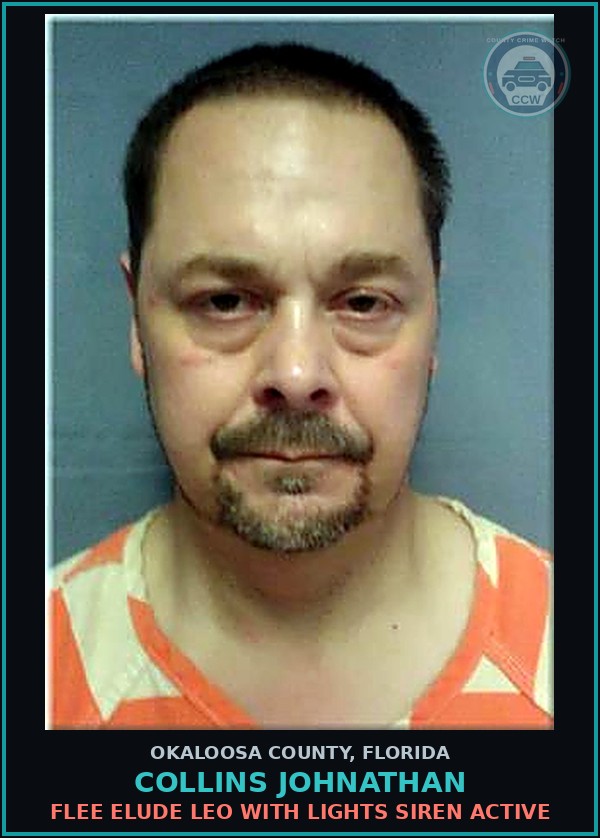 Booking mugshot of Collins Johnathan in Okaloosa County
