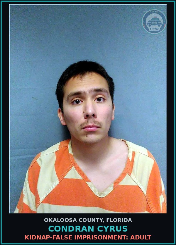 Booking mugshot of Condran Cyrus in Okaloosa County