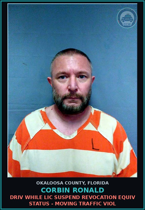 Booking mugshot of Corbin Ronald in Okaloosa County