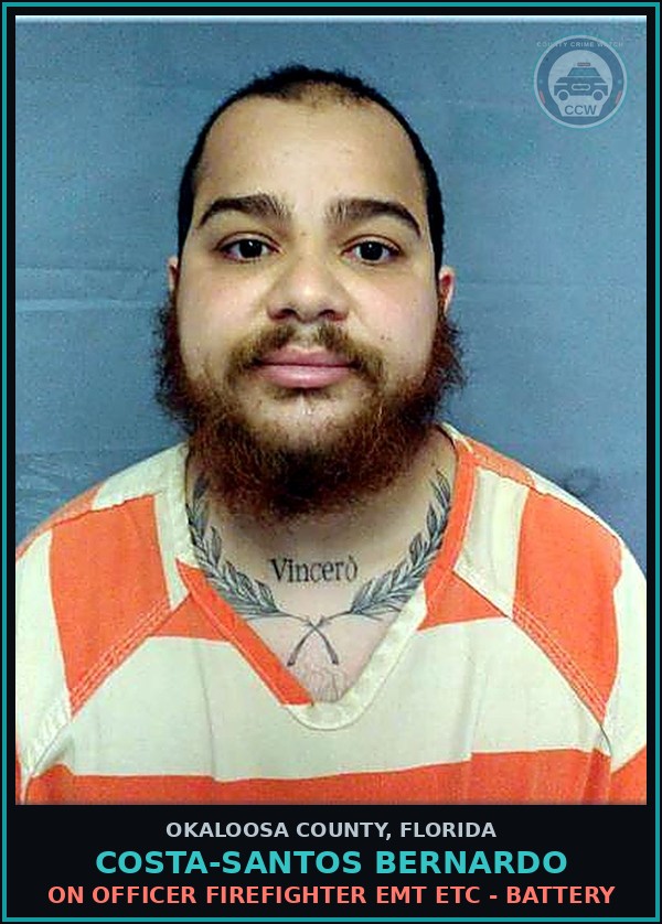 Booking mugshot of Costa-Santos Bernardo in Okaloosa County