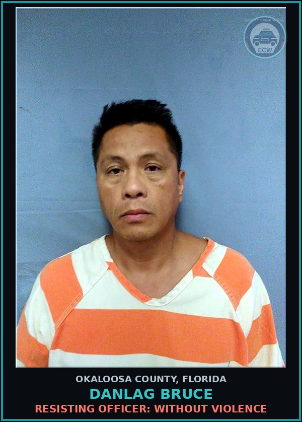 Booking mugshot of Danlag Bruce in Okaloosa County