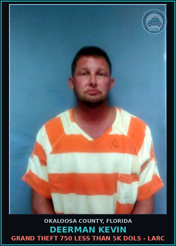 Booking mugshot of Deerman Kevin in Okaloosa County