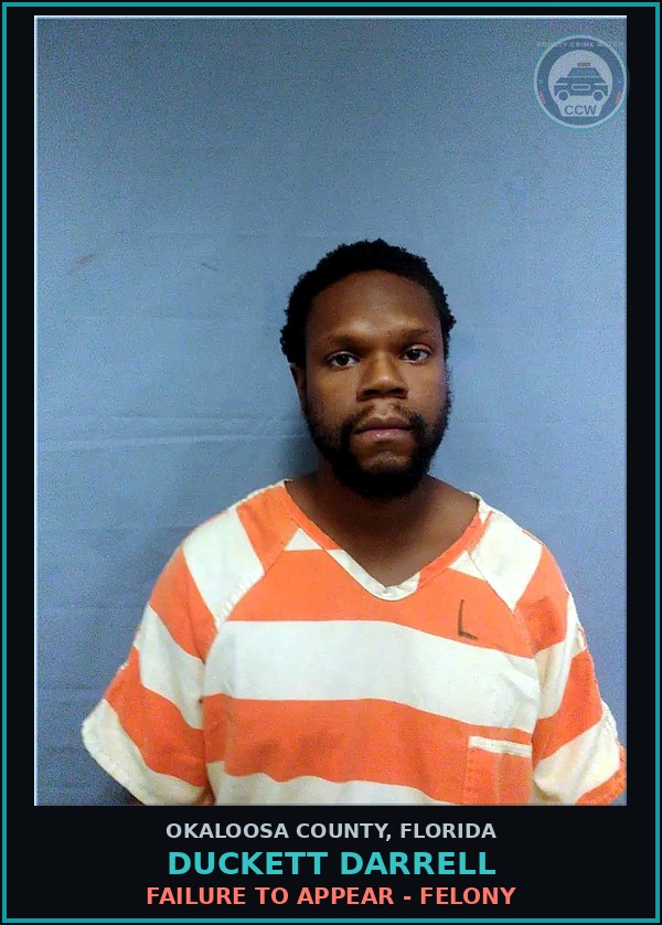 Booking mugshot of Duckett Darrell in Okaloosa County